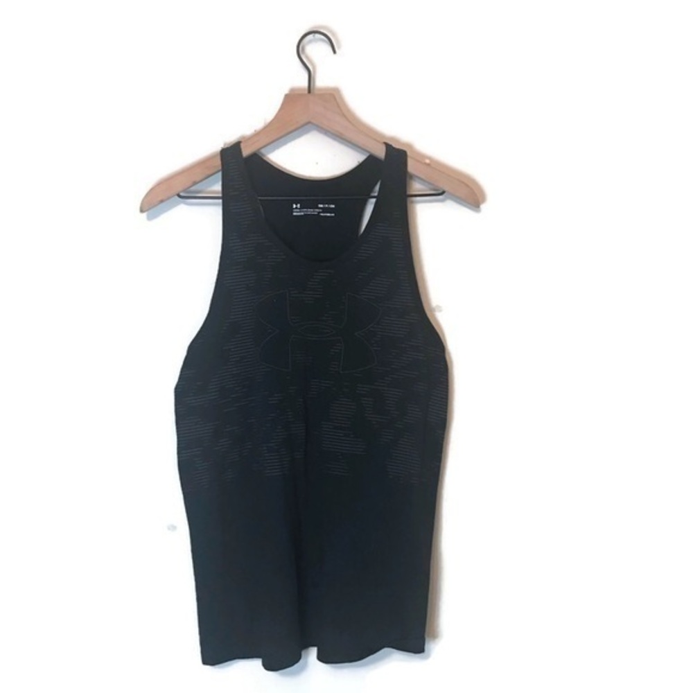 Under Armour HeatGear Black Gray Loose Fit Racerback Rank Top Women’s size Small